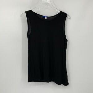 Heikejarick jersey knit top tank shirt blouse black asymmetric diagonal hem 12 L